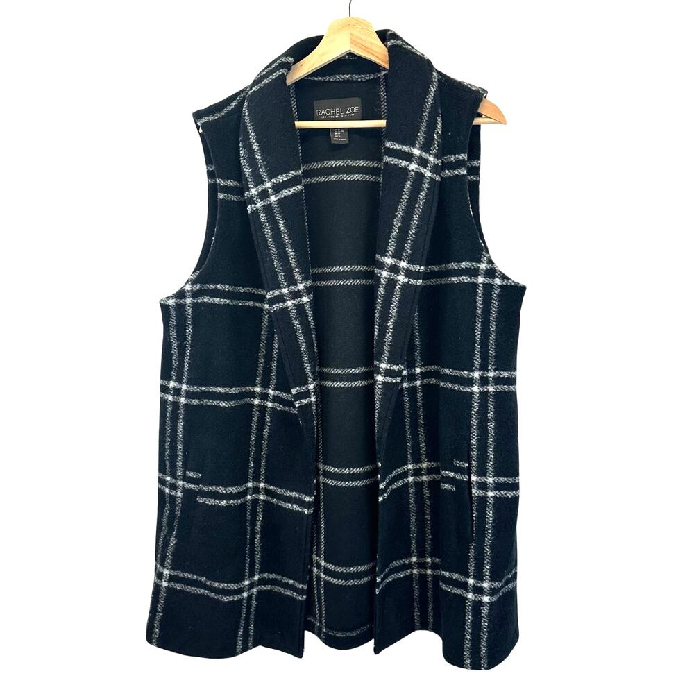 Rachel Zoe Black and White Window Pane Wool Blend Tunic Vest Womens XL Lagenlook